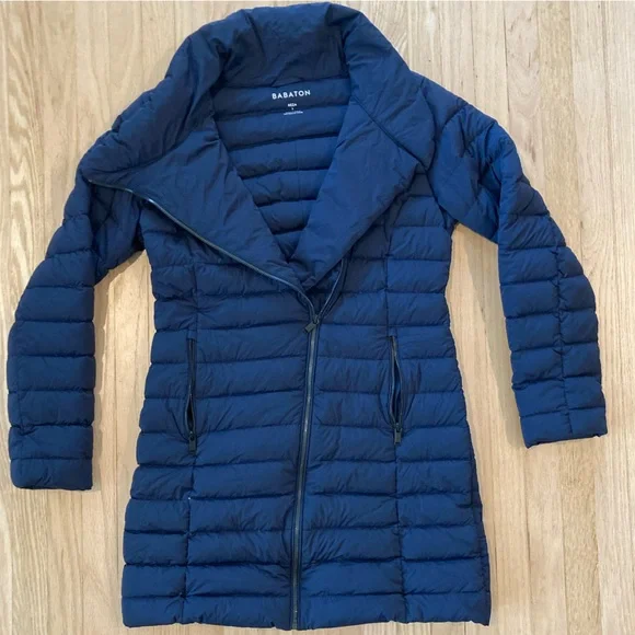 Aritzia Babaton Reza Navy Quilted 100% Goose Down Puffer Jacket Fisherman Scandi - Picture 5 of 12